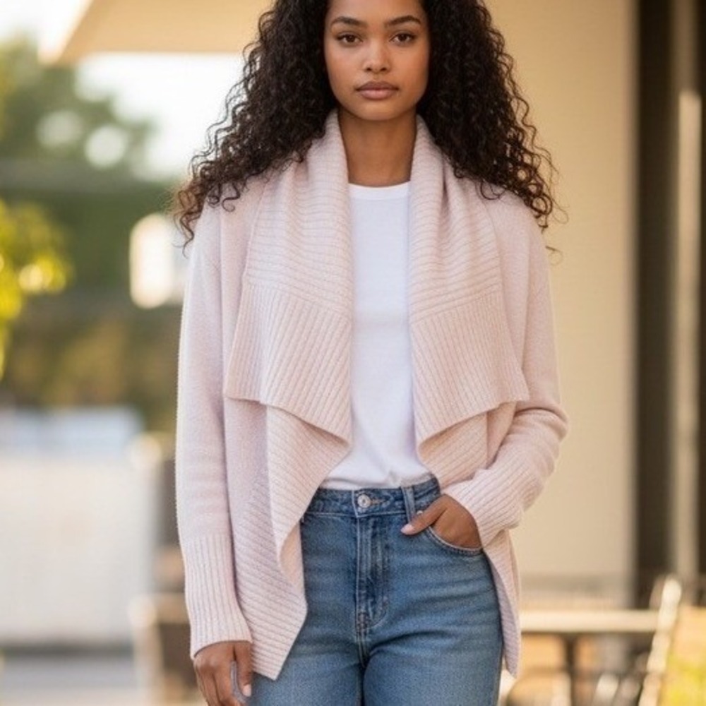 "Inhabit" 100% Cashmere Draped Waterfall Cardigan Pale Pink Womens SZ M‎ READ!!
